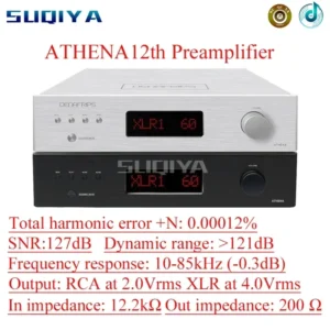 SUQIYA-ATHENA12th Preamplifier 4-way XRL 1-way RCA Input 2-way XRL 1RCA Output Input impedance 12.2kΩ Output impedance 200 Ω