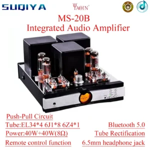 SUQIYA-YAQIN MS-20B Bluetooth Tube Amplifier HD CSR8675 HiFi Vacuum Tube Combined Push-pull Home Audio Amp EL34 Tube Amplifier
