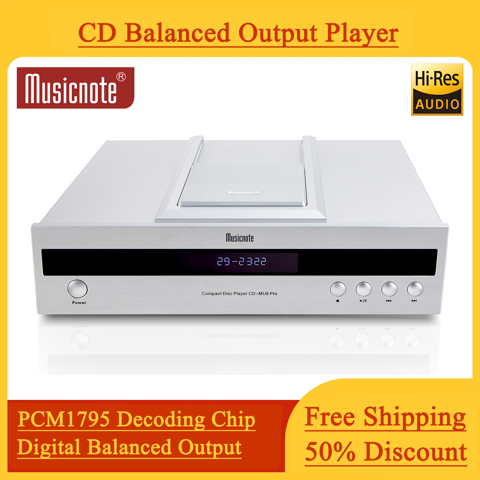 Musicnote CD-MU6 Pro Fever CD Player Top Push Cover Tube Balanced Output Player 1795 Decoding Digital Output