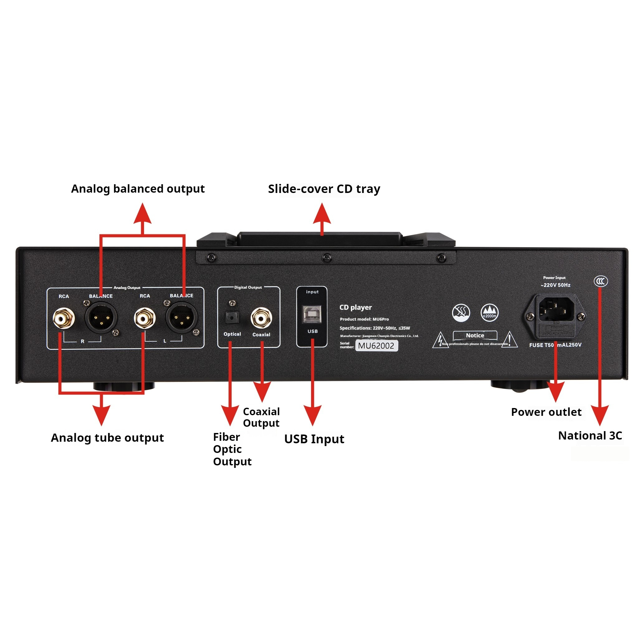 Musicnote CD-MU6 Pro Fever CD Player Top Push Cover Tube Balanced Output Player 1795 Decoding Digital Output - Image 2