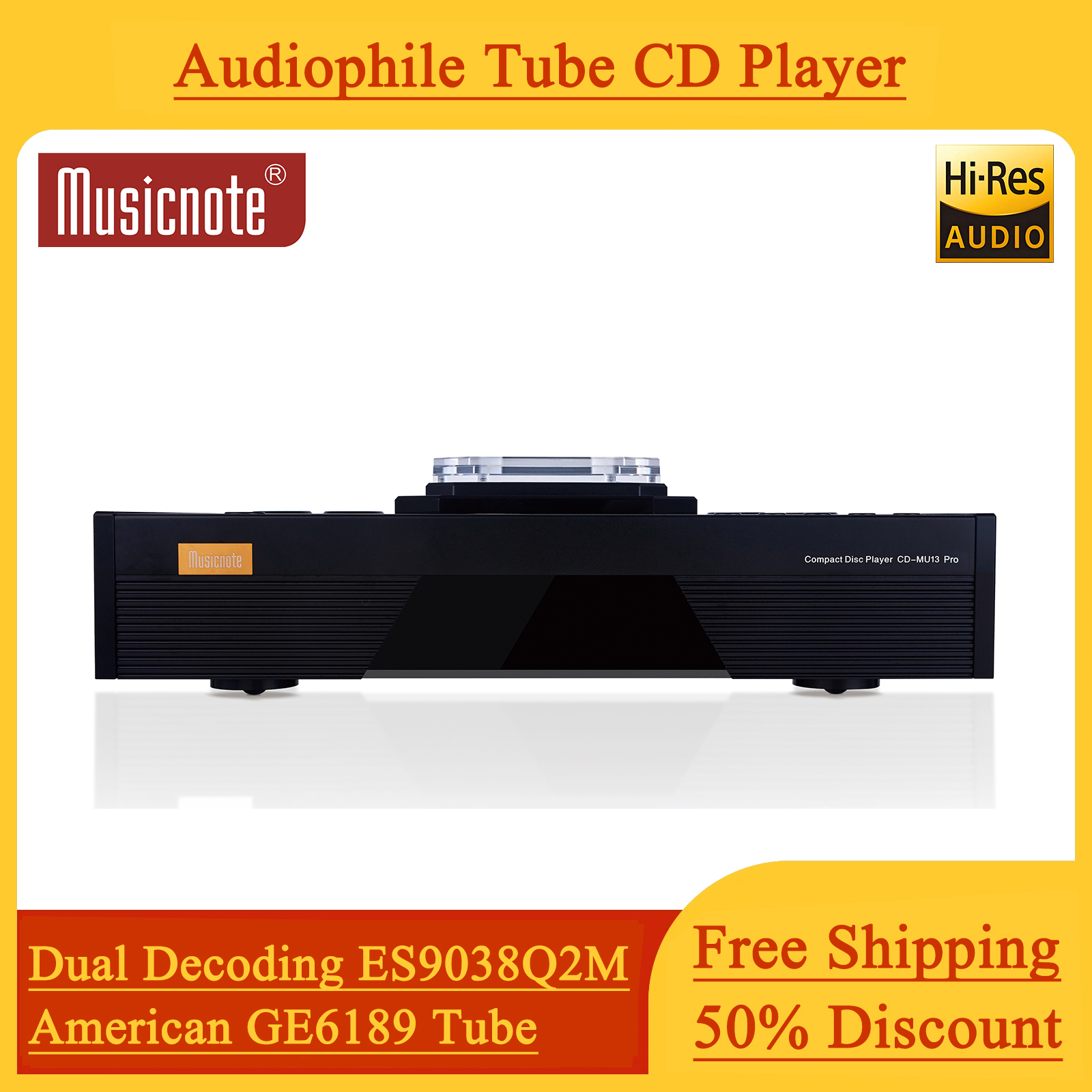 Musicnote CD-MU13 Pro Fever Bile CD Player Tube Balanced Output Coaxial Input DAC Dual Decoding ES9038Q2M OPA2604 Op Amp
