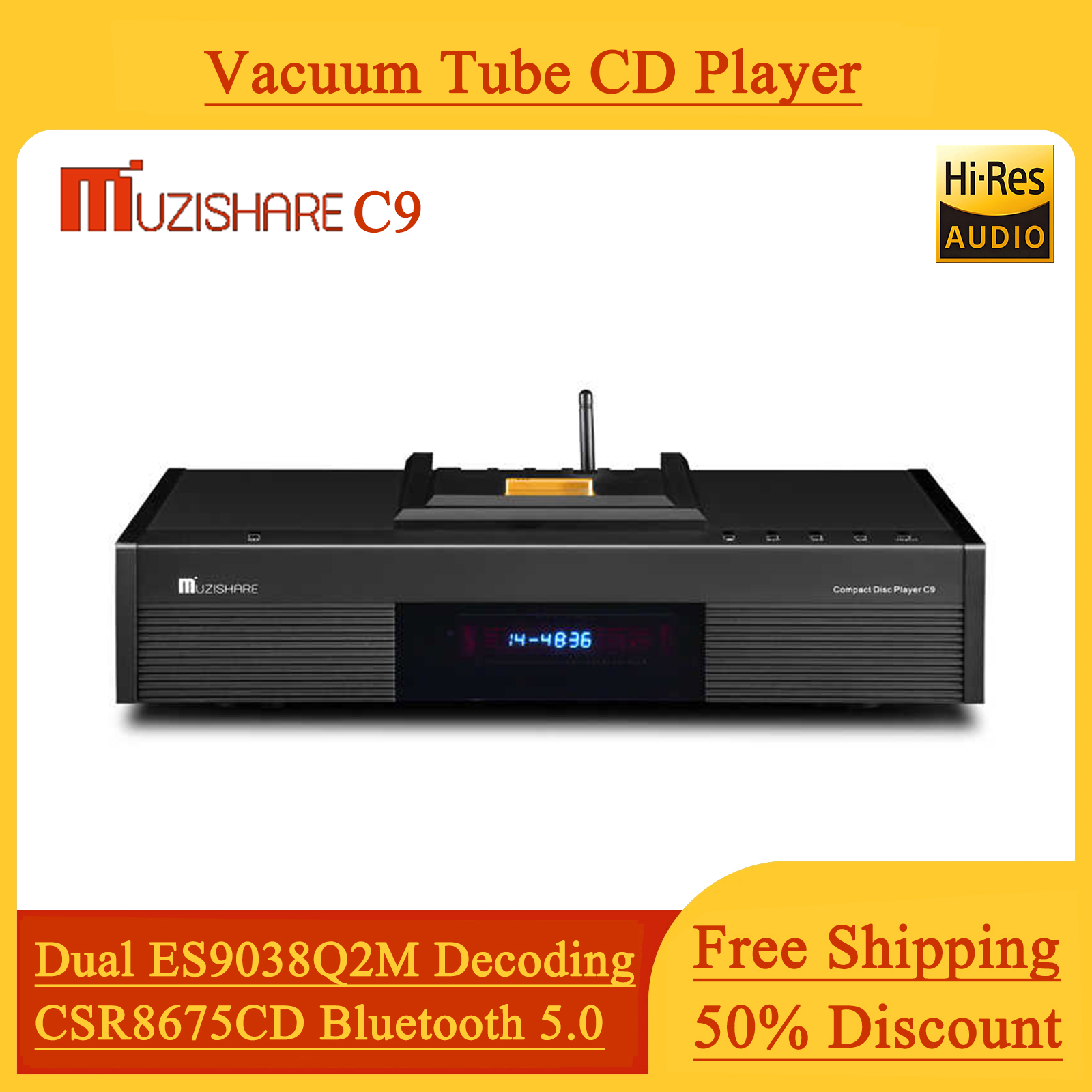 MUZISHARE C9 Audiophile Vacuum Tube CD Player with CSR8675CD HD Bluetooth 5.0 Supports AAC APTX and LDAC and Decoder 9038